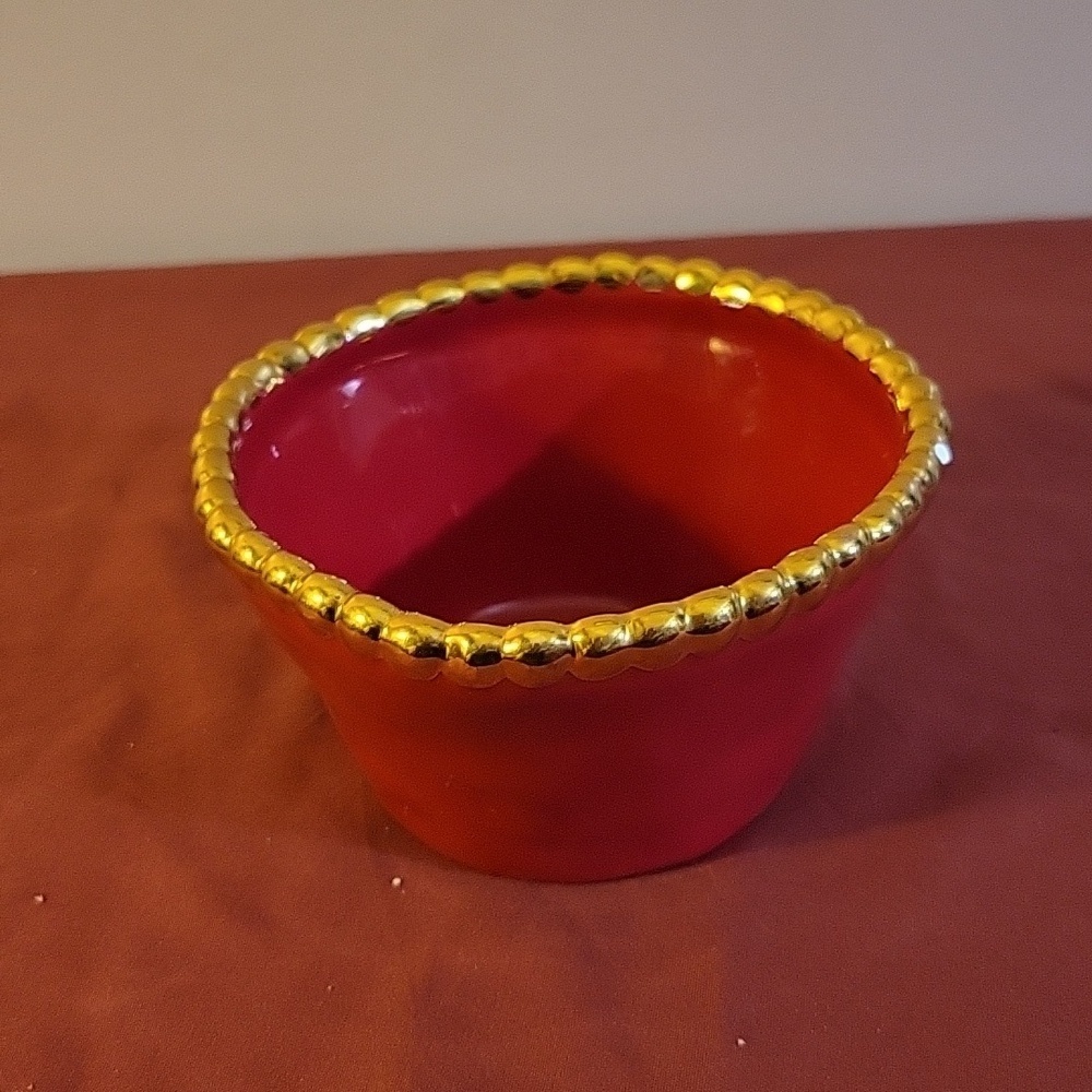 2006 Starbucks Christmas Bowl Candy Dish Red with Gold Trim 2.5" x 4"
